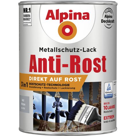 Alpina Metallschutz-Lack Anti-Rost 2,5 l hellgrau matt Metallack Schutzlack (1/3)