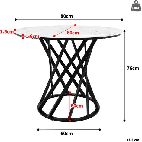 Table ronde 80x80x76cm, plateau MDF effet marbre, piètement noir, pour 4 personnes, plateau résistant et design sobre, structure stable (1/5)