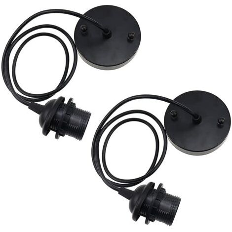 Pr Ersandy – Douille de lampe E27 en métal noir – Support de suspension rétro avec câble réglable 90cm – Pour ampoules LED et halogènes (1/4)