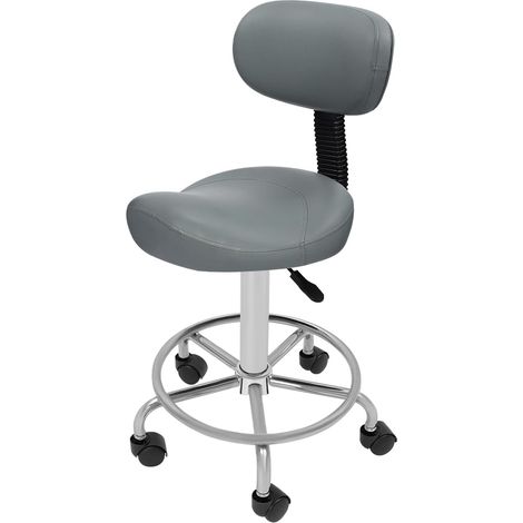 360° drehbarer Hocker mit Rückenlehne und 5 Rollen, Barhocker, höhenverstellbar von 45 bis 59 cm, bis 150 kg belastbar, Neigung bis zu 15° verstellbar, für Wohnzimmer, Büro, Spas (grau)