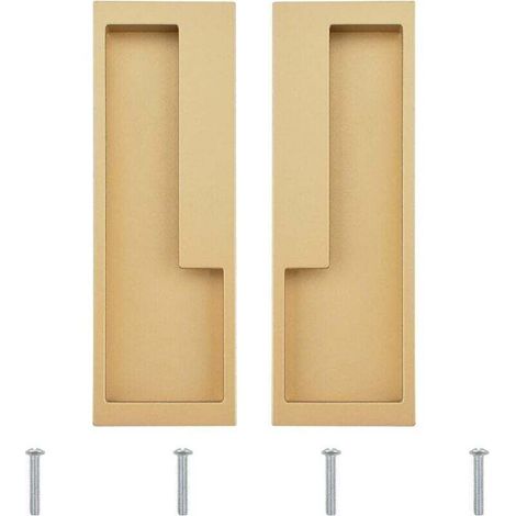 Ensemble de 2 poignées encastrées pour portes coulissantes, en alliage d'aluminium avec vis invisibles, style moderne et épuré, idéales pour les tiroirs de style grange, etc. - Crezuo (1/4)