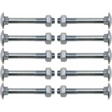 10x Vis à tête bombée collet carré DIN 603 en acier zingué avec écrou qualité 4.6, M5 x 70mm (1/2)