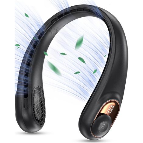 Ventilatore da collo portatile senza pale, a mani libere (nero, 4000 mAh, 3 velocità, flusso d'aria a 360°). (1/5)