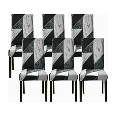 royaluxe -Lot de 6 housses de chaise de salle à manger extensibles (noir géométrique, lot de 6), housses de chaise universelles lavables, housses de chaise faciles à nettoyer pour la décoration de sal (1/5)