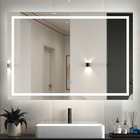 LED Spiegel Badspiegel mit Beleuchtung Badezimmerspiegel mit Beschlagfrei Kaltweiß 6000k Wandspiegel mit Touchschalter Horizontale und vertikale Installation 100x80cm (1/5)