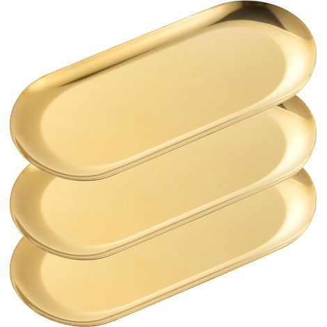 Bandejas decorativas ovaladas de acero inoxidable de 30 cm (3 piezas, color dorado) (1/5)