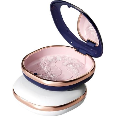 Boîte de rangement portable (pour attelles de dentition, protection de la bouche de nuit), avec miroir, récipient pour prothèses dentaires (bleu) (1/4)