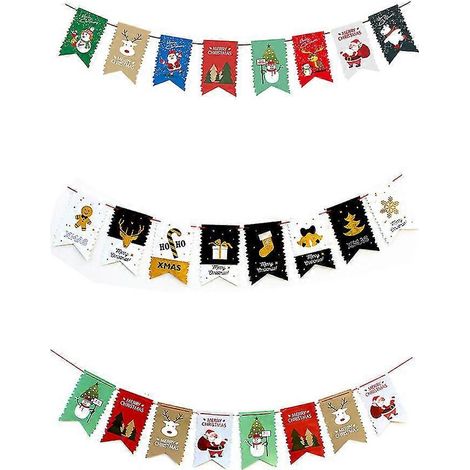 Bannière de Noël, couronne de Père Noël, décorations de dessins animés pour les fêtes de Noël et du Nouvel An, décorations à faire soi-même (1/4)