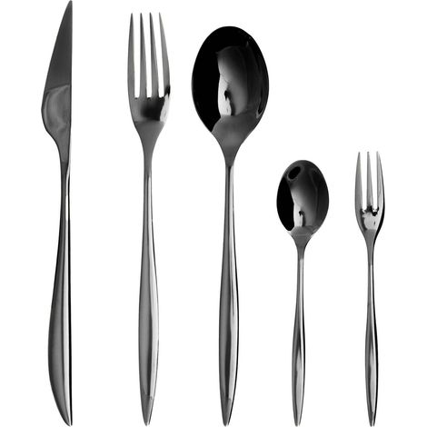 Cutlery Set Black Stainless Steel 30 Pieces for Every Occasion Knife Spoon Fork Teaspoon Cake Fork Modern Design FARFALLE