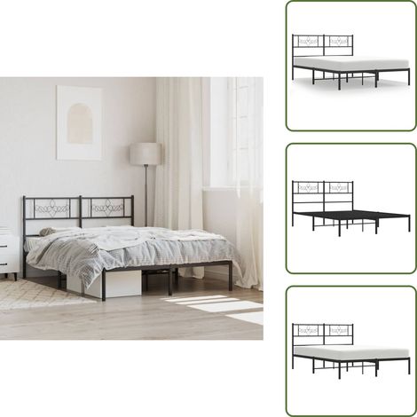 Bettgestell mit Kopfteil Metall Schwarz 160x200 cm - Metallbettfundament - Doppelbett - Boxspringrahmen - Bettrahmen Schwarz - Bettgestell (1/5)
