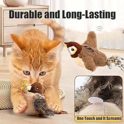 Oiseau Volant pour Chat, Jouet pour Chat Oiseau Gazouillant, Simulated Chirping Bird, Jouet Interactif pour Chats, Cadeau pour Chats (Moineau)