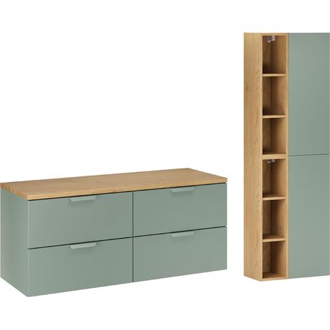 Mueble bajo encimera de 120 cm y juego de columnas Oria Verde mate (1/4)