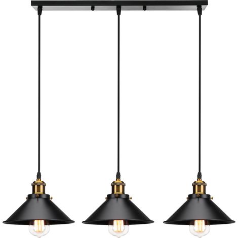 Industrial Pendant Lights Ø22CM,Vintage 3 Lights Ceiling Light Black Retro Hanging Lamp, Iron Metal Ceiling Light For Bar Corridor Kitchen