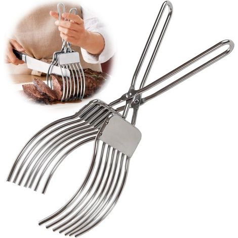 1 pieza, Dispositivo para cortar, Cortador de jamón, pan y carne asada, Pinza para pan, pinza portátil multifuncional para barbacoa, Plateado (1/5)