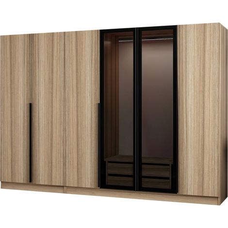 Guardaroba Grande Roviano, Armadio Camera da Letto Appendiabiti, 10 Ripiani, 6 Ante, 270x210h cm Marrone Rovere