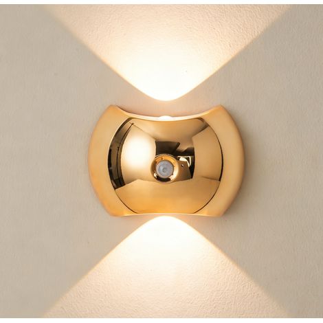 Applique Murale LED Sans Fil Rechargeable avec Détecteur de Mouvement - Fixation Magnétique, Éclairage Haut/Bas 3 Températures de Couleur pour Chambre, Couloir & Escalier - Doré (1/5)