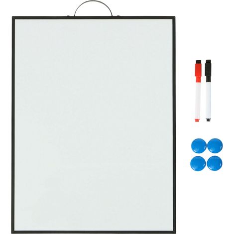Relaxdays Whiteboard, magnetisch, abwischbar, zum Aufhängen, 2 Stifte, 4 Magnete, Magnettafel, 40 x 30 cm, weiß/schwarz