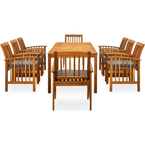 Maison Exclusive - 9-tlg. Garten-Essgruppe mit Kissen Massivholz