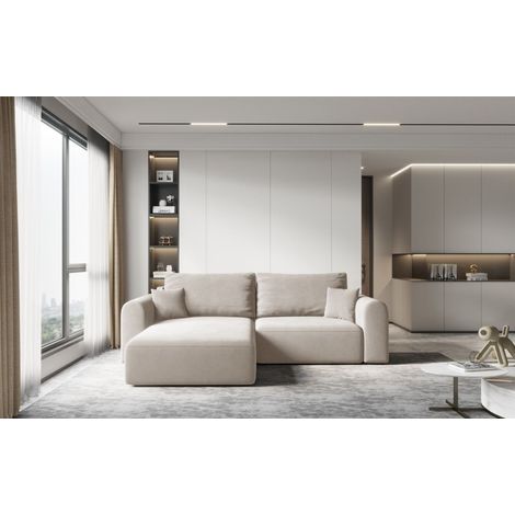 Ecksofa Sofa FLAVIO mit Schlaffunktion Stoff Castel Beige Ottomane Links (1/3)