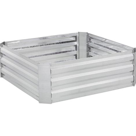 Relaxdays Raised Flowerbed, Galvanised Metal, for Flowers, Plants & Vegetables, HxWxD: 30x90x90 cm, Plant Bed, Silver