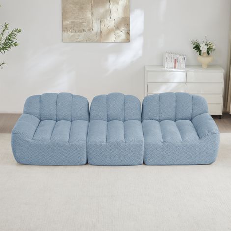 Canapé, en tissu, 3 places, bleu, pour salon, tissu doux, idéal pour le salon, siège profond, design désossé en mousse 32D haute densité