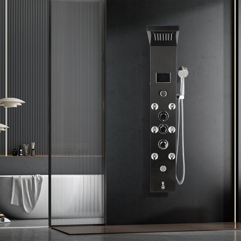 Wolketon Duschsäule 6-in-1, Regendusche, Wasserfall & Massage, Schwarz