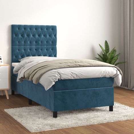 Lit simple  Lit à sommier tapissier avec matelas  Lit Adulte Bleu foncé 100x200 cm BVM86549 (1/5)