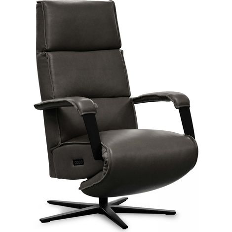 Oviala – Fauteuil relax électrique en cuir de vachette – Garnissage mousse haute résilience – Position allongée avec commande – Piétement hêtre massif et acier noir