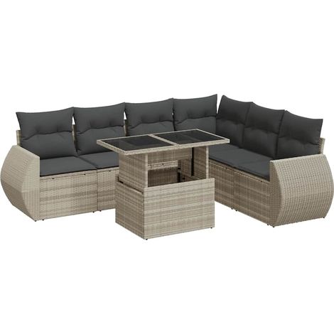 Maison Exclusive - 7-tlg. Garten-Sofagarnitur mit Kissen Hellgrau (1/5)