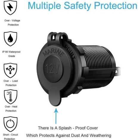 Prise allume-cigare 12V/24V avec fusible, adaptateur pour voiture bateau moto, étanche durable (1/4)