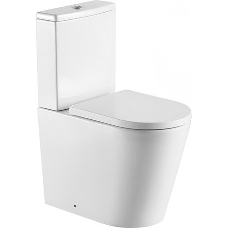 Swiss Aqua Technologies – Lot de 6 WC à poser sans bride – Abattant softclose – Alimentation latérale éco – Vidage universel – Céramique blanc brillant – 3/4,5 L