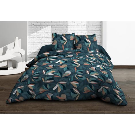 Housse de Couette 240x260 + 2 taies - Pur Coton 57 Fils - Lena, Bleu (1/5)