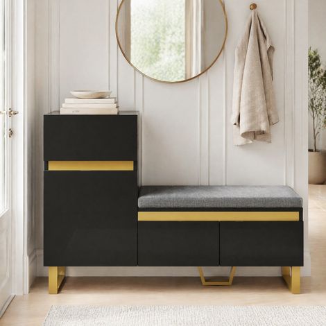 MEUBLIV Meuble à chaussures d'entrée noir 120x35x85 cm avec banc coussiné et rangement (1/5)