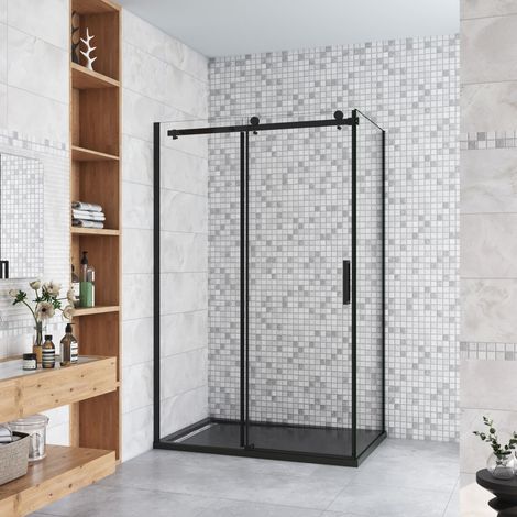 120x80x200cm Schwarze Schiebetür 8mm NANO+ESG Glas Duschabtrennung Duschkabine (1/5)