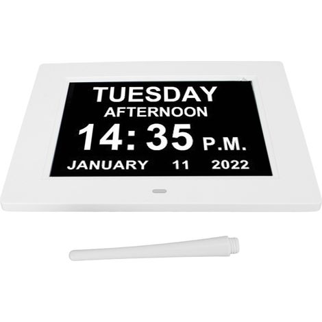 Réveil numérique 8 pouces, grand écran LCD, 8 alarmes, luminosité réglable, calendrier numérique, prise UE 100-240 V (1/5)