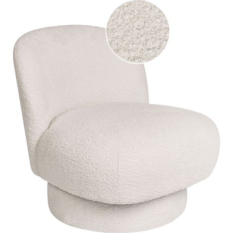 Poltrona girevole Boucle Upholstery Club Chair Schienale curvo Bianco Aylo