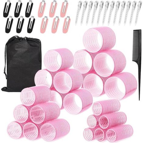 Ensemble de bigoudis pour cheveux - 24 pièces en 4 tailles (60/48/36/25 mm) - Avec 24 pinces en acier inoxydable et une bande auto-adhésive - Pour cheveux longs, mi-longs et courts - Ensemble de 50 pi (1/5)