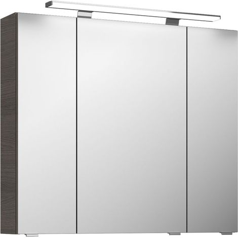 Badezimmer Spiegelschrank mit Aufbauleuchte FES-4010-66 mit Kopus Graphit Struktur quer Nb. - B/H/T: 80/71/17cm (1/5)