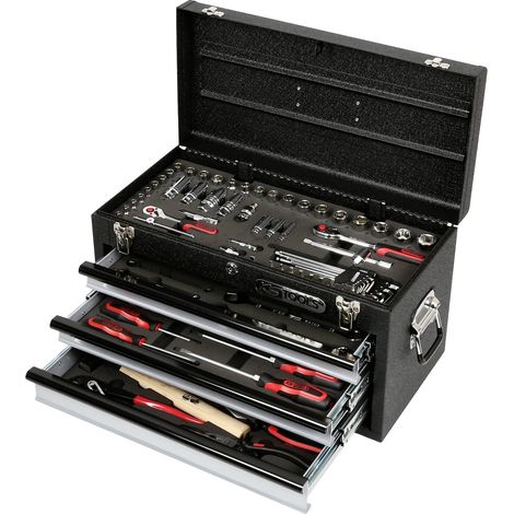 Kstools – Coffret multi-outils 99 pièces – Acier chromé vanadium – Carré d’entraînement 1/4" + 3/8" – Mallette en tôle d'acier robuste