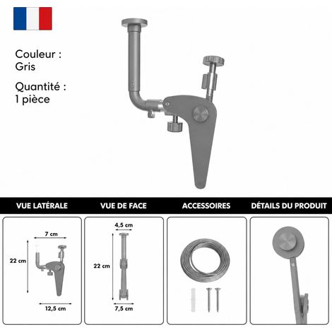 Mitigeur de douche grand débit en acier inoxydable 304 ensemble 3 fonctions avec barre réglable et tablette réf 3636 1 kg – Livraison gratuite