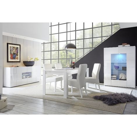 Salle à manger complète design laqué blanc MADO 2 avec LED (1/5)