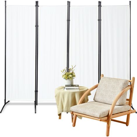 SWANEW Schermo pieghevole su supporto Divisorio per ambienti Schermo per giardino Divisorio 4 Pannelli 200x170cm Beige (1/5)