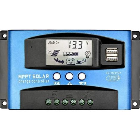 Controlador de carga solar, pantalla LCD doble, USB, 12V 24V, MPPT 100A (1/5)