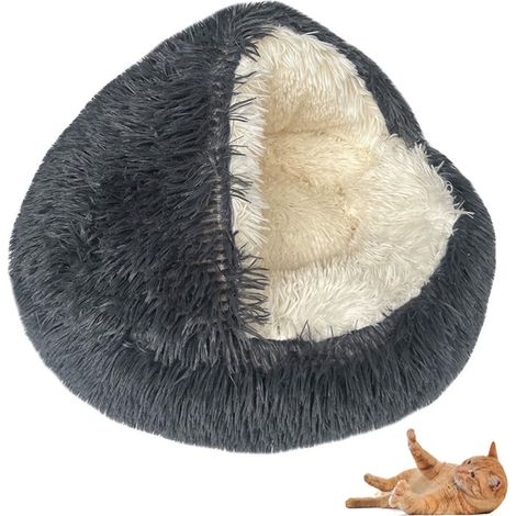 Nid d'hiver chaud en forme de coquillage pour chat, lit pour chat semi-entouré, niche fermée pour chien (1/5)