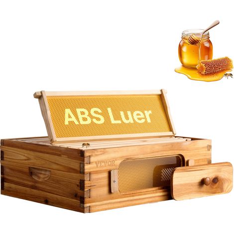 Kit démarrage ruche avec boîte moyenne, bois de sapin enduit de cire d'abeille, kit ruche Langstroth avec 10 cadres et fondations fenêtres acrylique transparent pour apiculteurs pro débutants (1/5)