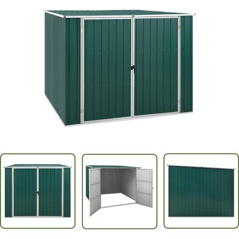 The Living Store Gerätehaus Grün 195x198x159 cm Verzinkter Stahl - Gartenschuppen - Gerätehaus - Stahltara - Outdooraufbewahrung - Werkzeuglagerung (1/5)