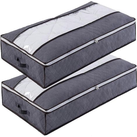 Lot de 2 sacs de rangement sous lit de 75 L, grand format, en tissu respirant et pliable, avec fenêtre transparente. (1/5)