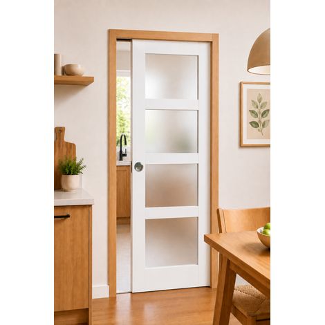 Porte Coulissante Tana Blanc Vitrée H204 X L73 Cm, Galandage, Kit Finition (coquille Et Tire Doigt) Gd Menuiseries (1/4)