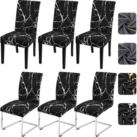 Stuhlhussen 6er Set, elastisch, waschbar, für Esszimmerstühle, Schwarz mit Silber (1/5)