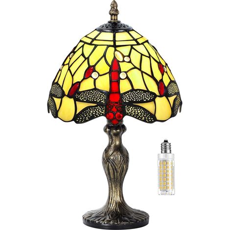 Lampe de table vintage en vitrail de style Art déco. Lampe de chevet en vitrail, idéale pour les chambres, les tables de nuit, les bureaux et les espaces de travail. Ampoule E27 non fournie. (1/5)